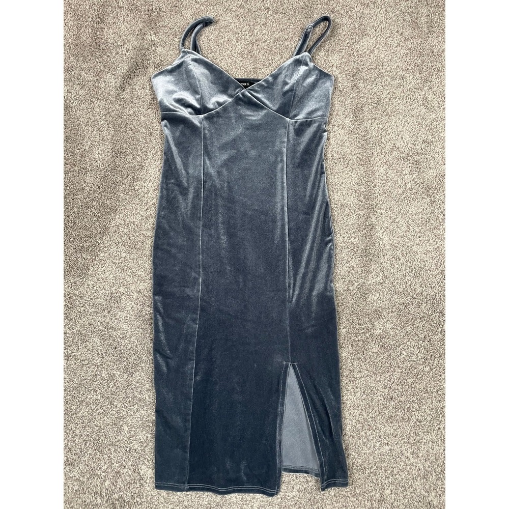 Forever 21 Dress Womens Medium Blue Velvet Slip Slit Spaghetti Whimsy Fairy Soft